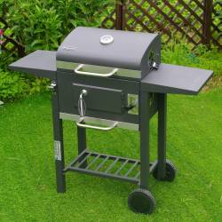 GRILL OGRODOWY WĘGLOWY Z POKRYWĄ I PÓŁKAMI VL14 SZARY VL14-GREY