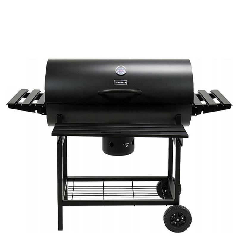 GRILL OGRODOWY WĘGLOWY Z POKRYWĄ I PÓŁKAMI VL09 CZARNY VL09-BLACK