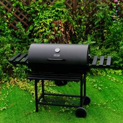 GRILL OGRODOWY WĘGLOWY Z POKRYWĄ I PÓŁKAMI VL09 CZARNY VL09-BLACK