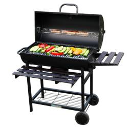 GRILL OGRODOWY WĘGLOWY Z POKRYWĄ I PÓŁKAMI VL03 CZARNY VL03-BLACK