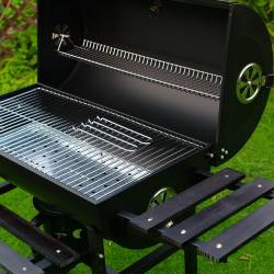 GRILL OGRODOWY WĘGLOWY Z POKRYWĄ I PÓŁKAMI VL03 CZARNY VL03-BLACK