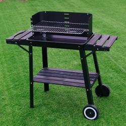 GRILL OGRODOWY WĘGLOWY Z OSŁONĄ I PÓŁKAMI VL06 CZARNY VL06-BLACK