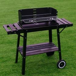GRILL OGRODOWY WĘGLOWY Z OSŁONĄ I PÓŁKAMI VL06 CZARNY VL06-BLACK