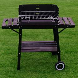 GRILL OGRODOWY WĘGLOWY Z OSŁONĄ I PÓŁKAMI VL06 CZARNY VL06-BLACK