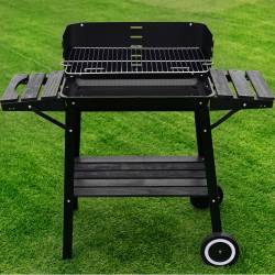 GRILL OGRODOWY WĘGLOWY Z OSŁONĄ I PÓŁKAMI VL06 CZARNY VL06-BLACK
