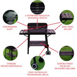 GRILL OGRODOWY WĘGLOWY Z OSŁONĄ I PÓŁKAMI VL06 CZARNY VL06-BLACK