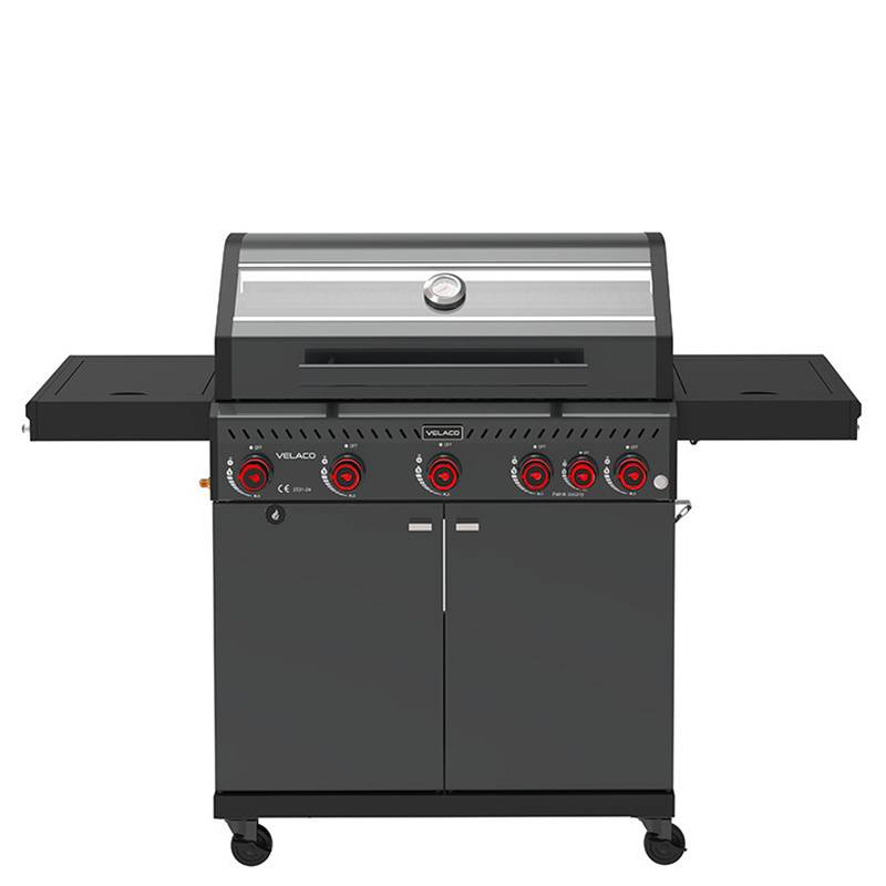 GRILL OGRODOWY GAZOWY Z POKRYWĄ I PÓŁKAMI ZEUS-D CZARNY RUSZT ŻELIWNY ZEUS-D