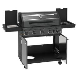 GRILL OGRODOWY GAZOWY Z POKRYWĄ I PÓŁKAMI ZEUS-D CZARNY RUSZT ŻELIWNY ZEUS-D