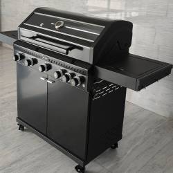 GRILL OGRODOWY GAZOWY Z POKRYWĄ I PÓŁKAMI ZEUS-D CZARNY RUSZT ŻELIWNY ZEUS-D
