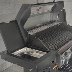 GRILL OGRODOWY GAZOWY Z POKRYWĄ I PÓŁKAMI ZEUS-D CZARNY RUSZT ŻELIWNY ZEUS-D