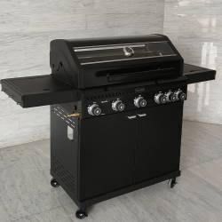 GRILL OGRODOWY GAZOWY Z POKRYWĄ I PÓŁKAMI ZEUS-D CZARNY RUSZT ŻELIWNY ZEUS-D