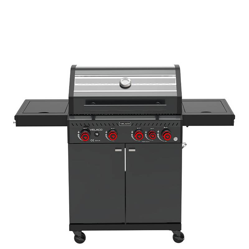 GRILL OGRODOWY GAZOWY Z POKRYWĄ I PÓŁKAMI ZEUS-C CZARNY RUSZT ŻELIWNY ZEUS-C