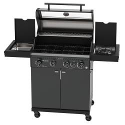 GRILL OGRODOWY GAZOWY Z POKRYWĄ I PÓŁKAMI ZEUS-C CZARNY RUSZT ŻELIWNY ZEUS-C