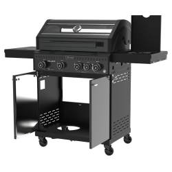 GRILL OGRODOWY GAZOWY Z POKRYWĄ I PÓŁKAMI ZEUS-C CZARNY RUSZT ŻELIWNY ZEUS-C