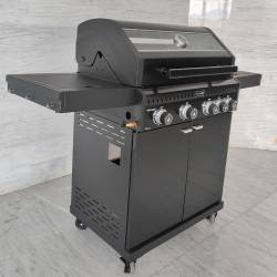 GRILL OGRODOWY GAZOWY Z POKRYWĄ I PÓŁKAMI ZEUS-C CZARNY RUSZT ŻELIWNY ZEUS-C