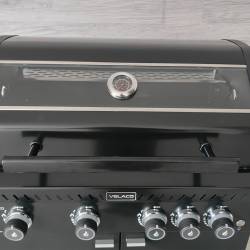 GRILL OGRODOWY GAZOWY Z POKRYWĄ I PÓŁKAMI ZEUS-C CZARNY RUSZT ŻELIWNY ZEUS-C