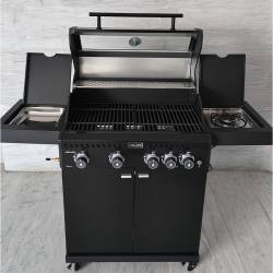 GRILL OGRODOWY GAZOWY Z POKRYWĄ I PÓŁKAMI ZEUS-C CZARNY RUSZT ŻELIWNY ZEUS-C