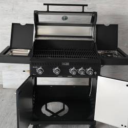 GRILL OGRODOWY GAZOWY Z POKRYWĄ I PÓŁKAMI ZEUS-C CZARNY RUSZT ŻELIWNY ZEUS-C
