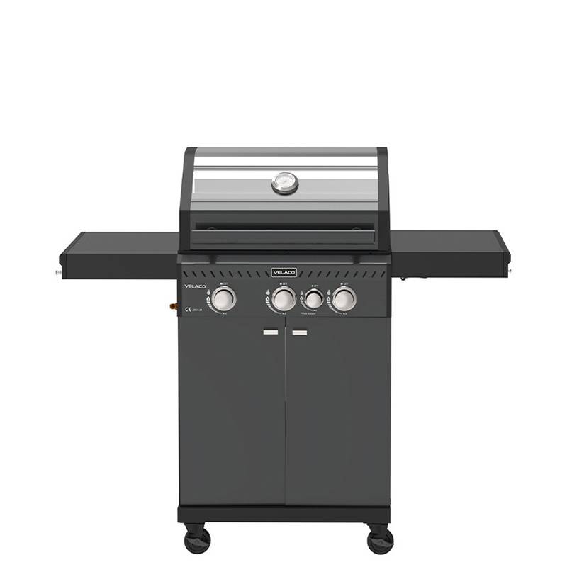 GRILL OGRODOWY GAZOWY Z POKRYWĄ I PÓŁKAMI ZEUS-B CZARNY RUSZT ŻELIWNY ZEUS-B