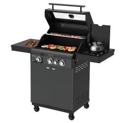 GRILL OGRODOWY GAZOWY Z POKRYWĄ I PÓŁKAMI ZEUS-B CZARNY RUSZT ŻELIWNY ZEUS-B