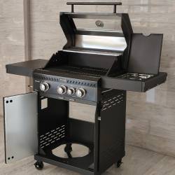 GRILL OGRODOWY GAZOWY Z POKRYWĄ I PÓŁKAMI ZEUS-B CZARNY RUSZT ŻELIWNY ZEUS-B