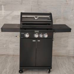 GRILL OGRODOWY GAZOWY Z POKRYWĄ I PÓŁKAMI ZEUS-B CZARNY RUSZT ŻELIWNY ZEUS-B