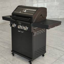 GRILL OGRODOWY GAZOWY Z POKRYWĄ I PÓŁKAMI ZEUS-B CZARNY RUSZT ŻELIWNY ZEUS-B