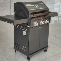 GRILL OGRODOWY GAZOWY Z POKRYWĄ I PÓŁKAMI ZEUS-B CZARNY RUSZT ŻELIWNY ZEUS-B
