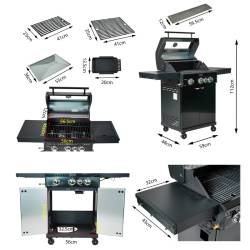 GRILL OGRODOWY GAZOWY Z POKRYWĄ I PÓŁKAMI ZEUS-B CZARNY RUSZT ŻELIWNY ZEUS-B