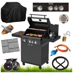 GRILL OGRODOWY GAZOWY Z POKRYWĄ I PÓŁKAMI ZEUS-B CZARNY RUSZT ŻELIWNY ZEUS-B
