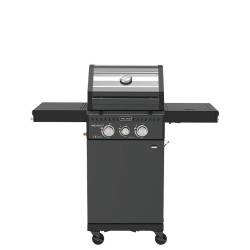 GRILL OGRODOWY GAZOWY Z POKRYWĄ I PÓŁKAMI ZEUS-A CZARNY RUSZT ŻELIWNY ZEUS-A
