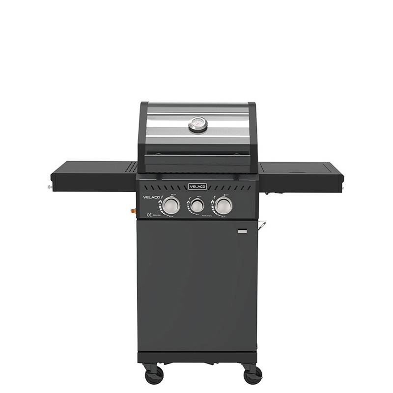 GRILL OGRODOWY GAZOWY Z POKRYWĄ I PÓŁKAMI ZEUS-A CZARNY RUSZT ŻELIWNY ZEUS-A