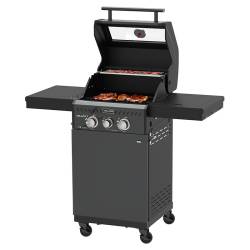 GRILL OGRODOWY GAZOWY Z POKRYWĄ I PÓŁKAMI ZEUS-A CZARNY RUSZT ŻELIWNY ZEUS-A