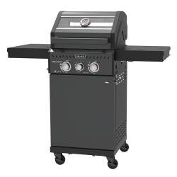 GRILL OGRODOWY GAZOWY Z POKRYWĄ I PÓŁKAMI ZEUS-A CZARNY RUSZT ŻELIWNY ZEUS-A