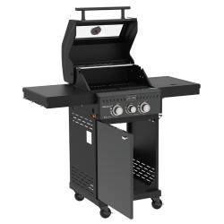GRILL OGRODOWY GAZOWY Z POKRYWĄ I PÓŁKAMI ZEUS-A CZARNY RUSZT ŻELIWNY ZEUS-A