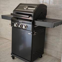 GRILL OGRODOWY GAZOWY Z POKRYWĄ I PÓŁKAMI ZEUS-A CZARNY RUSZT ŻELIWNY ZEUS-A