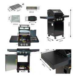 GRILL OGRODOWY GAZOWY Z POKRYWĄ I PÓŁKAMI ZEUS-A CZARNY RUSZT ŻELIWNY ZEUS-A