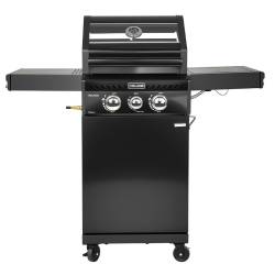 GRILL OGRODOWY GAZOWY Z POKRYWĄ I PÓŁKAMI ZEUS-A CZARNY RUSZT ŻELIWNY ZEUS-A