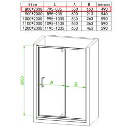 DRZWI PYSZNICOWE UCHYLNE SH08A DO WNĘKI CZARNE 80 CM 6 MM SH08A-BL-80