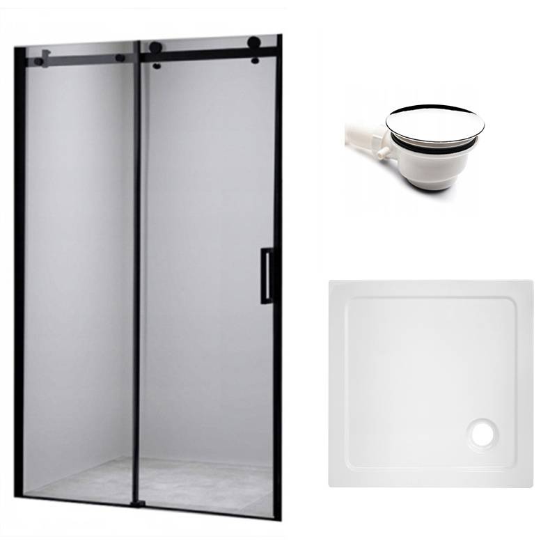 DRZWI PRYSZNICOWE Z BRODZIKIEM SH03D/ST06C CZARNE/BIAŁY 115-120/120x100 CM SH03D-BL+ST06C-WH