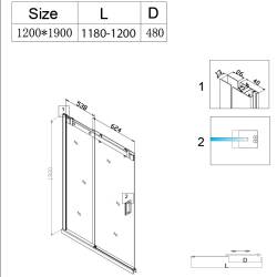 DRZWI PRYSZNICOWE Z BRODZIKIEM SH03D/ST06C CHROM/CZARNY 115-120/120x100 CM 8 MM