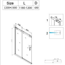 DRZWI PRYSZNICOWE Z BRODZIKIEM SH03D/ST05E CZARNE/BIAŁY 115-120/120x70 CM SH03D-BL+ST05E-WH