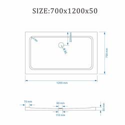 DRZWI PRYSZNICOWE Z BRODZIKIEM SH03D/ST05E CZARNE/BIAŁY 115-120/120x70 CM SH03D-BL+ST05E-WH