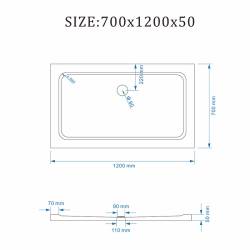 DRZWI PRYSZNICOWE Z BRODZIKIEM SH03D/ST05E CHROM/BIAŁY 115-120/120x70 CM SH03D+ST05E-WH