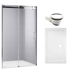 DRZWI PRYSZNICOWE Z BRODZIKIEM SH03D/ST03C CHROM/BIAŁY 115-120/120x80 CM 8 MM
