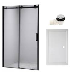 DRZWI PRYSZNICOWE Z BRODZIKIEM SH03B/SXL03C CZARNE/BIAŁY 95-100/100x80 CM SH03B-BL+SXL03C-WH