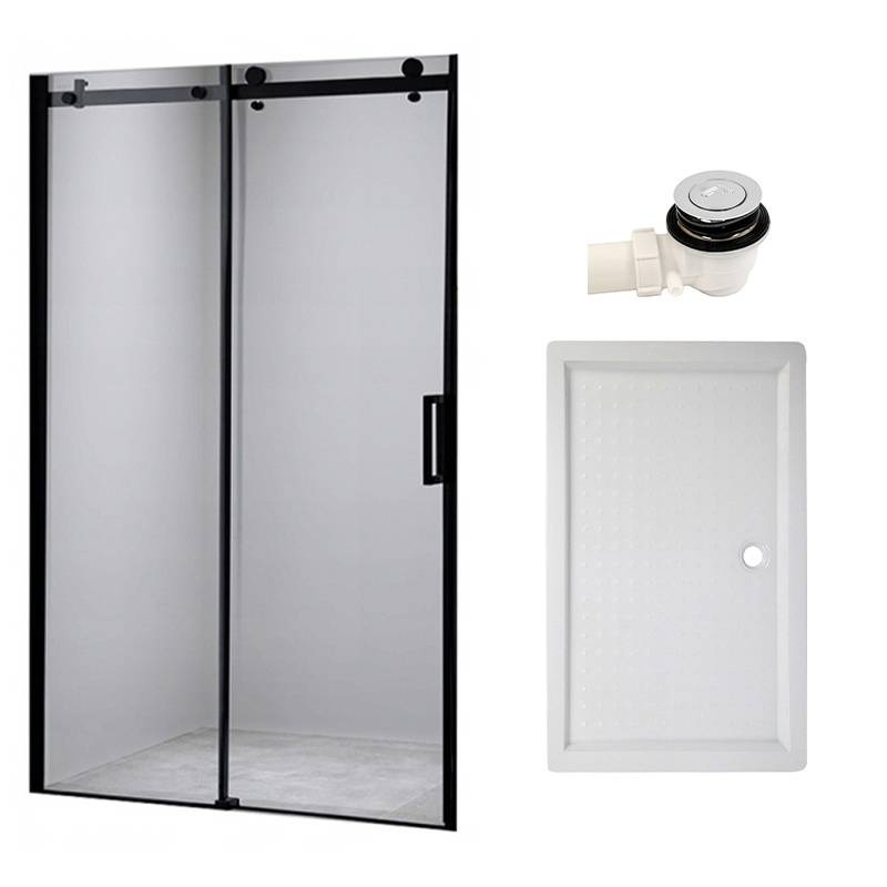 DRZWI PRYSZNICOWE Z BRODZIKIEM SH03B/SXL03C CZARNE/BIAŁY 95-100/100x80 CM SH03B-BL+SXL03C-WH