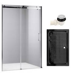 DRZWI PRYSZNICOWE Z BRODZIKIEM SH03B/SXL03C CHROM/CZARNY 95-100/100x80 CM SH03B+SXL03C-BL