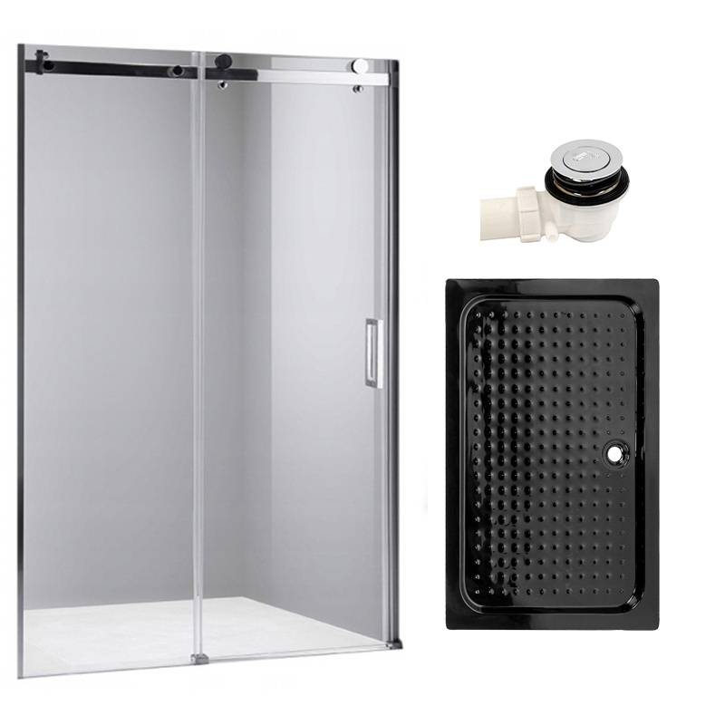 DRZWI PRYSZNICOWE Z BRODZIKIEM SH03B/SXL03C CHROM/CZARNY 95-100/100x80 CM SH03B+SXL03C-BL