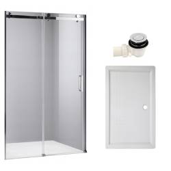 DRZWI PRYSZNICOWE Z BRODZIKIEM SH03B/SXL03C CHROM/BIAŁY 95-100/100x80 CM SH03B+SXL03C-WH